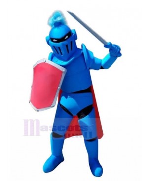 Blue Knight with Red Shield Mascot Costume People