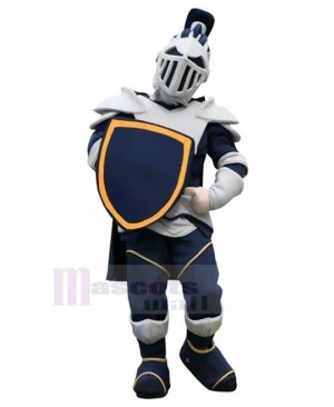 White Knight with Dark Blue Shield Mascot Costume People
