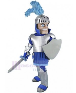 Ferocious Roman Knight with Silver Armor Mascot Costume People