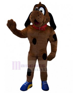 Dark Brown Bloodhound Dog Mascot Costume With Red Collar