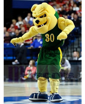 Yellow Bulldog Mascot Costume Animal in Green Jersey
