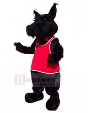 Hairy Black Schnauzer Dog Mascot Costume with Red Vest Animal