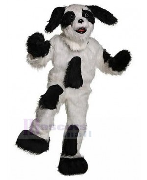 Long-eared White and Black Dog Mascot Costume with Black Spots Animal