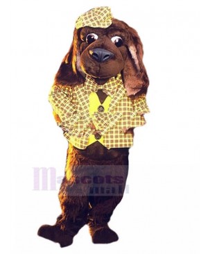Brown Dog Mascot Costume Animal in Yellow Plaid suit