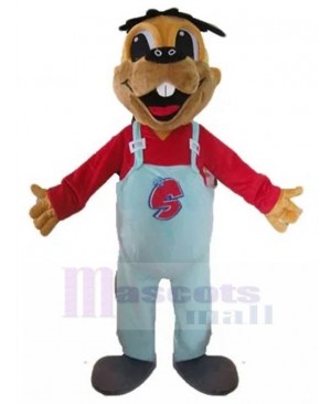 Laughing Brown Dog Mascot Costume in Red Shirt Animal