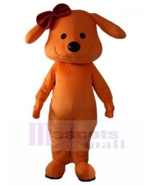 Cute Orange Dog Mascot Costume with Dark Red Rosette Animal