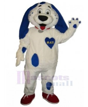 Long-eared White Dog Mascot Costume with Blue Spots Animal