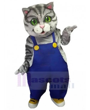 American Shorthair Cat Mascot Costume Animal in Blue Overalls