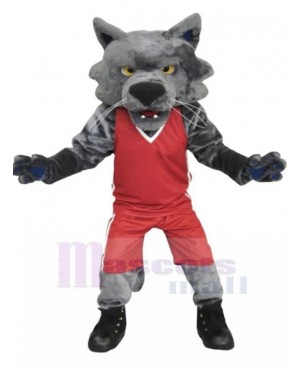 Sport Grey Wolf Mascot Costume Animal in Red Basketball Clothes