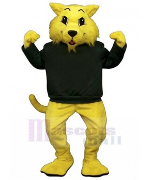 Yellow Bobcat Mascot Costume Animal in Black Sweater