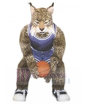 Powerful Bobcat Mascot Costume in Basketball Jersey Animal
