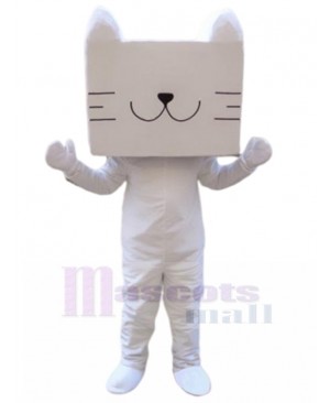 Smiling White Cat Mascot Costume with No Eyes Animal