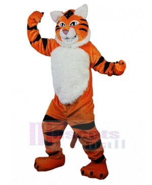 Grave Orange Tiger Mascot Costume with White Fur Animal