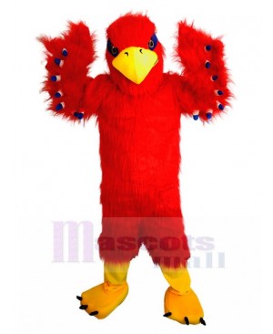 Long Fur Red Eagle Mascot Costume with Blue Feather Animal