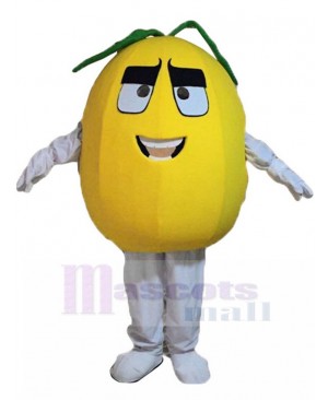 Yellow Pear Mascot Costume with Embarrassed Smile Cartoon