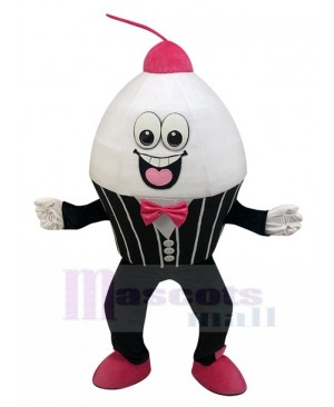 Glad White Cup Cake Mascot Costume in Formal Suit Cartoon