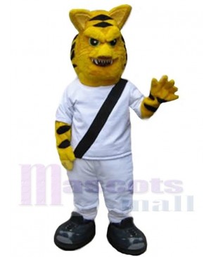 Fierce Yellow Tiger Mascot Costume Animal in White Sportswear