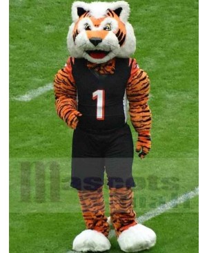 Friendly Sport Tiger Mascot Costume Animal in Black Jersey