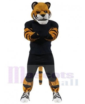 Power Tiger Mascot Costume Animal in Black Jersey