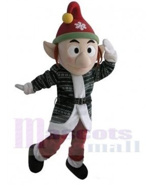 Big Nose Elf Mascot Costume Cartoon with Christmas Hat