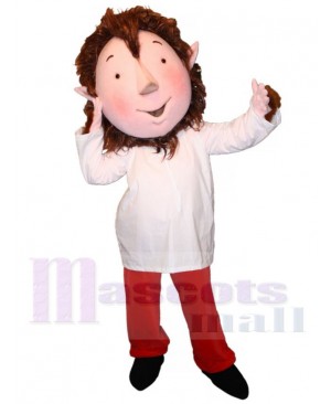 Boy Elf Mascot Costume Cartoon with Brown Hair