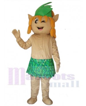 Elf Mascot Costume Cartoon in Leaf Skirt