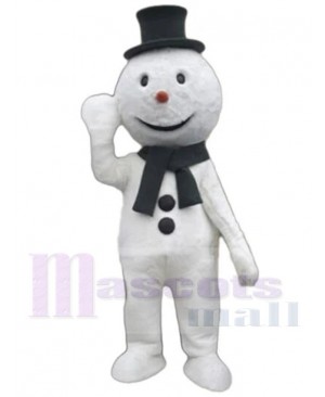 Snowman Mascot Costume Cartoon with Black Hat and Scarf