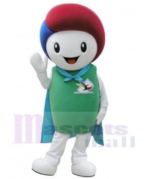 Snowman Mascot Costume Cartoon with Red and Blue Hat