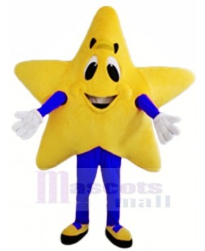 Yellow Twinkle Star with Blue Coat Mascot Costume Christmas Xmas