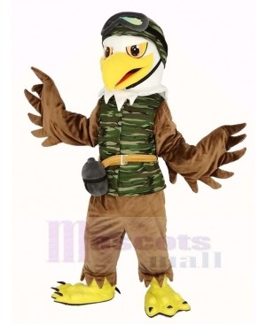 Cool Brown Eagle in Camouflage Vest Mascot Costume