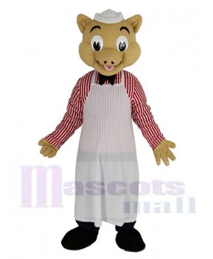 Chef Pig in White Apron Mascot Costume