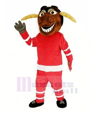 Moose Ice Hockey Player with Red Sweatshirt Mascot CostumeV