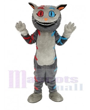 Cheshire Cat with Red and Blue Eyes Mascot Costume Cartoon