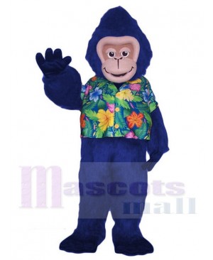 Blue Gorilla Monkey in Floral Shirt Mascot Costume