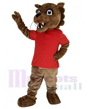 Brown Cougar in Red T-shirt Mascot Costume Animal
