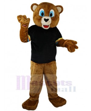 Smart Brown Bear in Black T-shirt Mascot Costume For Adults Mascot Heads