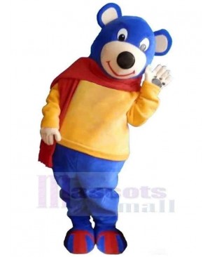 Yellow Coat Blue Bear Mascot Costume For Adults Mascot Heads