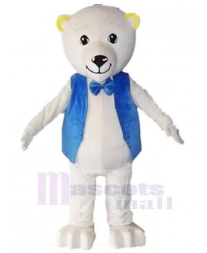 White Bear in Blue Vest Mascot Costume Animal