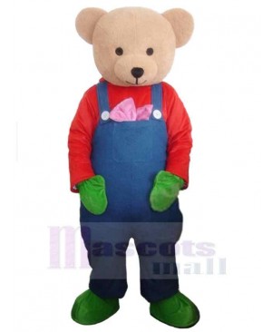 Bear in Blue Overalls Mascot Costume Animal