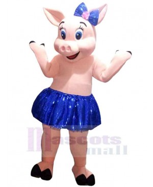 Pig in Blue Tutu Mascot Costume Animal