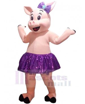 Pig in Purple Tutu Mascot Costume Animal