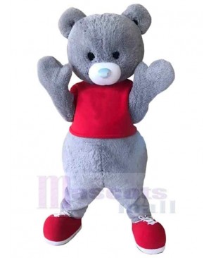 Red T-shirt Grey Bear Mascot Costume For Adults Mascot Heads