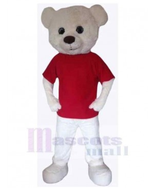 Red T-shirt White Bear Mascot Costume For Adults Mascot Heads